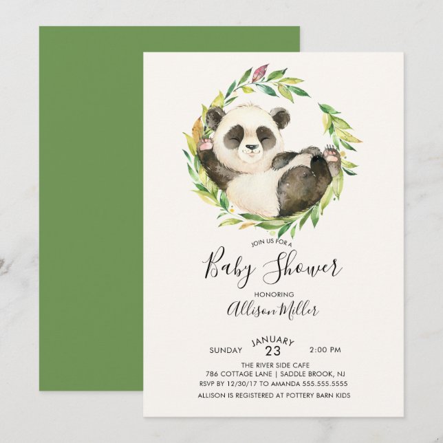 Sweet Panda Bear Baby Shower Invitation (Front/Back)