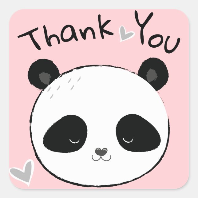 Sweet Panda Bear Face Thank You Square Sticker (Front)