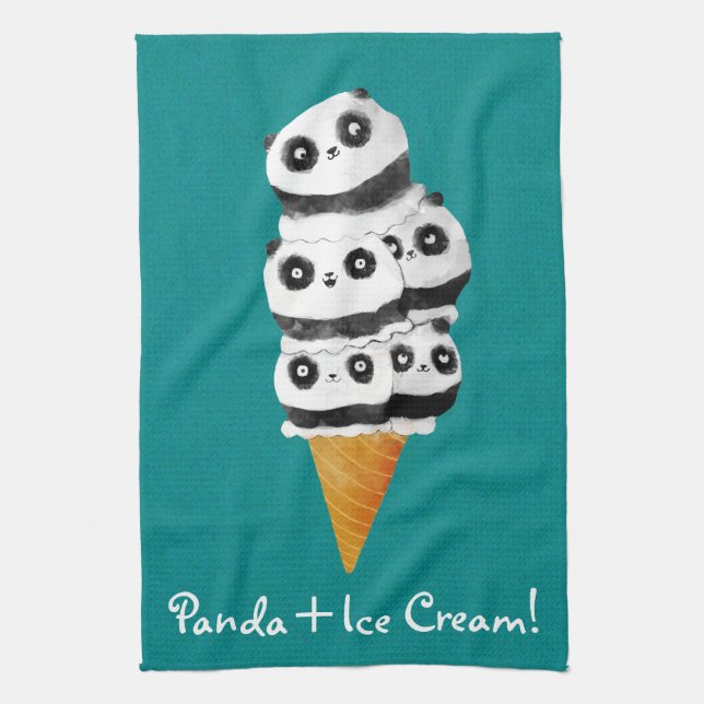 Sweet Panda Bear Ice Cream Cone Tea Towel (Vertical)