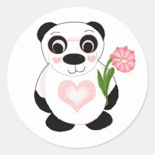 Sweet Panda Bear with Flower Classic Round Sticker