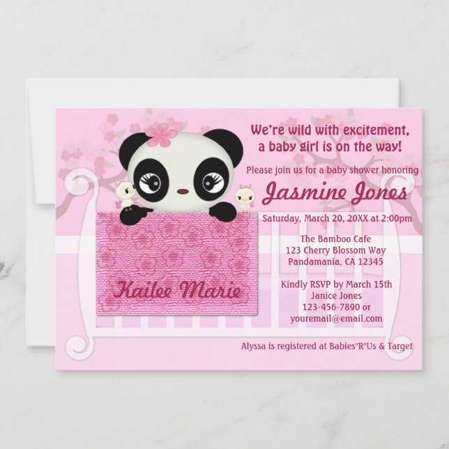 Sweet PANDA Girl Baby Shower Invitation Pink (Front)
