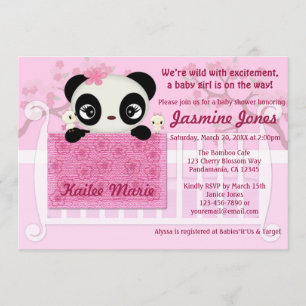 Sweet PANDA Girl Baby Shower Invitation Pink