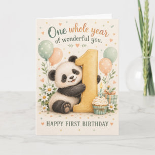 Sweet Panda One Wonderful Year First Birthday Card