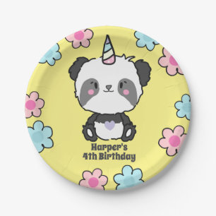Sweet Panda Unicorn Girls Floral Personalized Pape Paper Plate