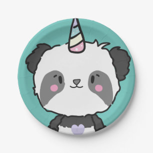 Sweet Panda Unicorn Girly Birthday Paper Plate