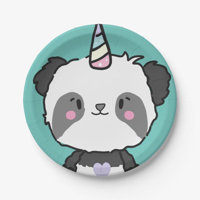Sweet Panda Unicorn Girly Birthday Paper Plate (Front)