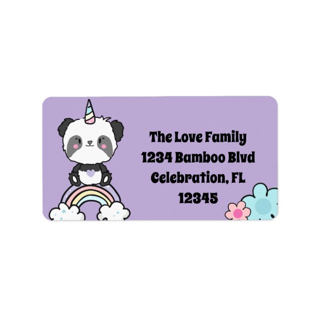 Sweet Panda Unicorn Girly Floral Label (Front)