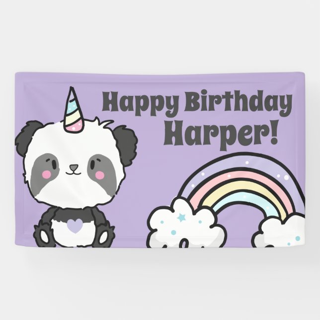 Sweet Panda Unicorn Rainbows Birthday Banner (Horizontal)