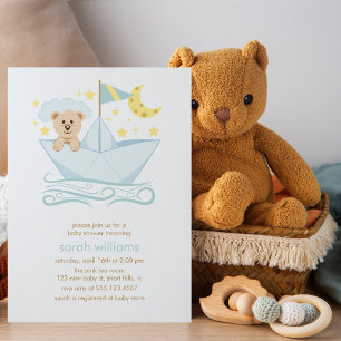 Sweet Paper Boat Bear Invitation