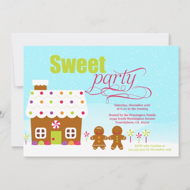 Sweet party gingerbread house holiday invitation (Front)