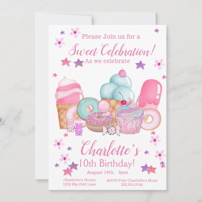 Sweet Party Invitation, Editable Birthday  Invitation (Front)