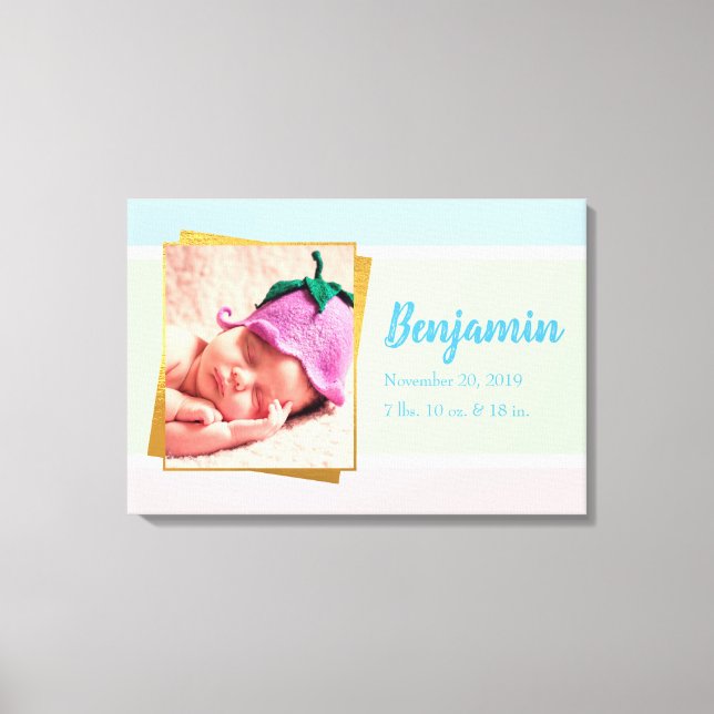 Sweet Pastel Baby Boy Photo Birth Record Stat Canvas Print (Front)