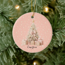 Sweet Pastel Blush Pink Snowflake & Christmas Tree