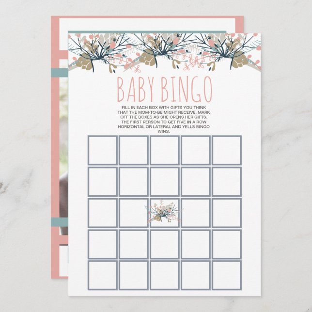 Sweet Pastel Boho Floral Baby Bingo Photo (Front/Back)