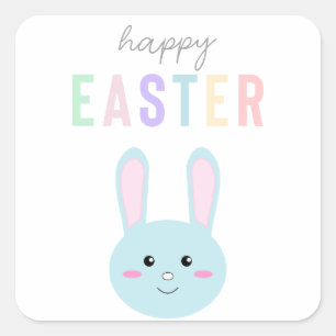 Sweet Pastel Bunny Happy Easter Cute Kawaii Square Sticker