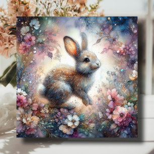 Sweet Pastel Bunny Watercolor Glitter Easter Holiday Card