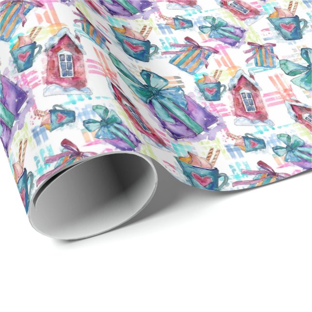 Sweet Pastel Christmas Watercolor Gift Wrap (Roll Corner)