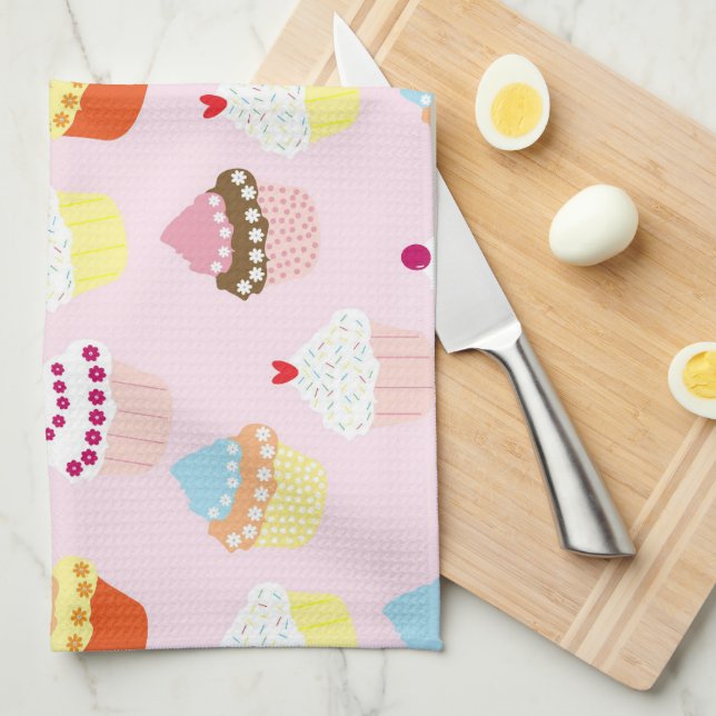 Sweet Pastel Cupcake topping Pattern Party Decor Tea Towel (Quarter Fold)
