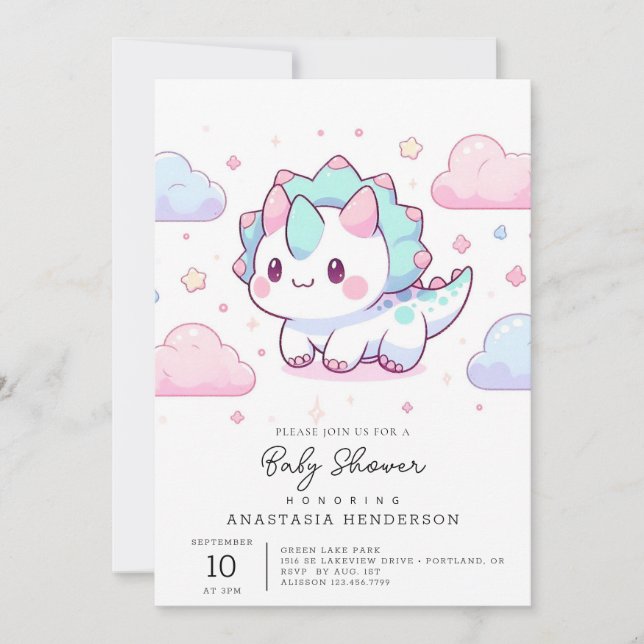 Sweet Pastel Dinosaur Baby Shower Invitation (Front)