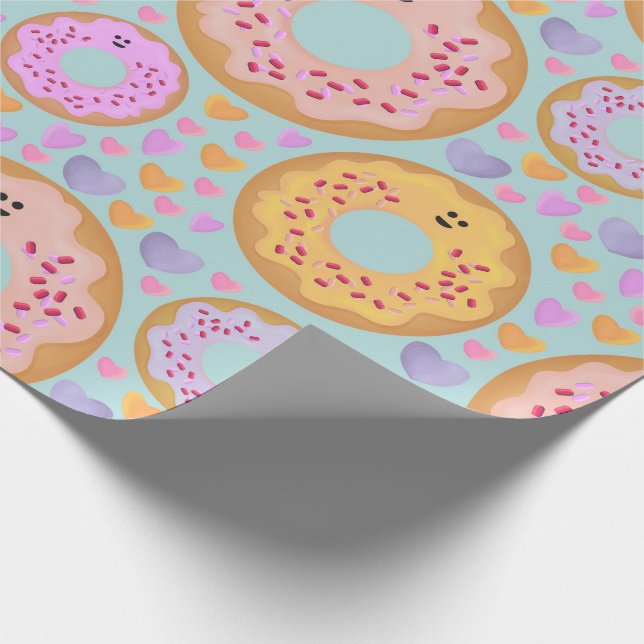 Sweet Pastel Donuts and Hearts Pattern Wrapping Paper (Corner)