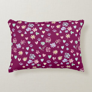 Sweet Pastel Floral Hearts and Paw Print Pattern  Decorative Cushion