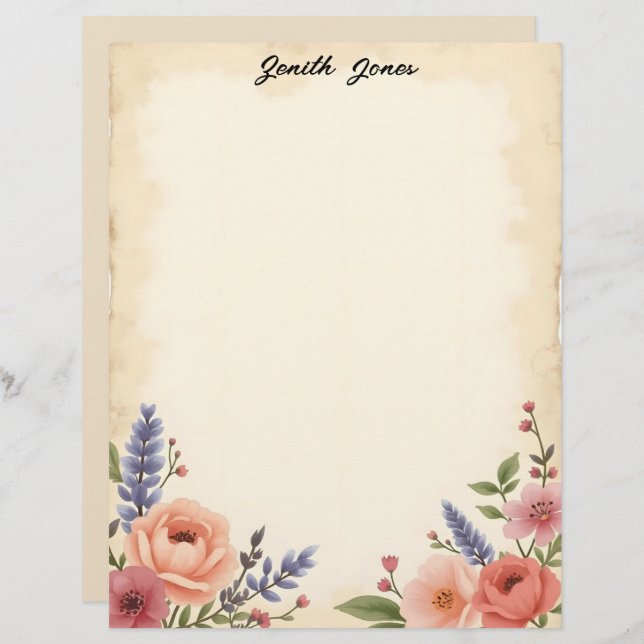 Sweet Pastel Flowers Stationery Paper Custom Letterhead (Front/Back)