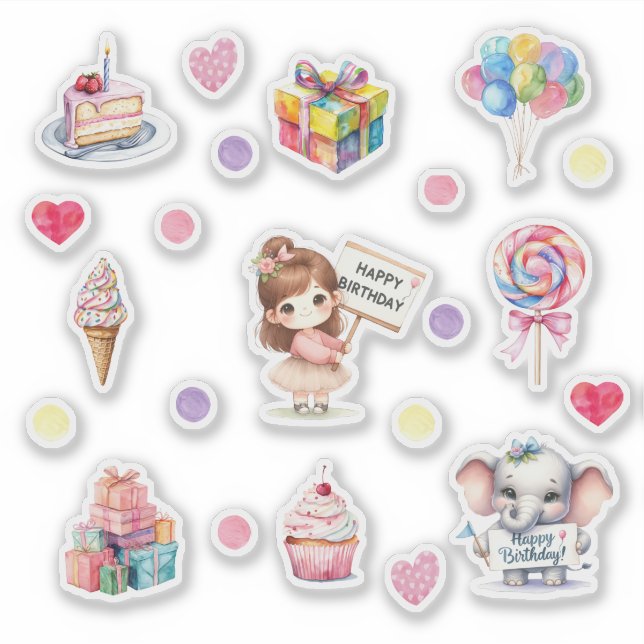 Sweet Pastel Happy Birthday Stickers (Front)