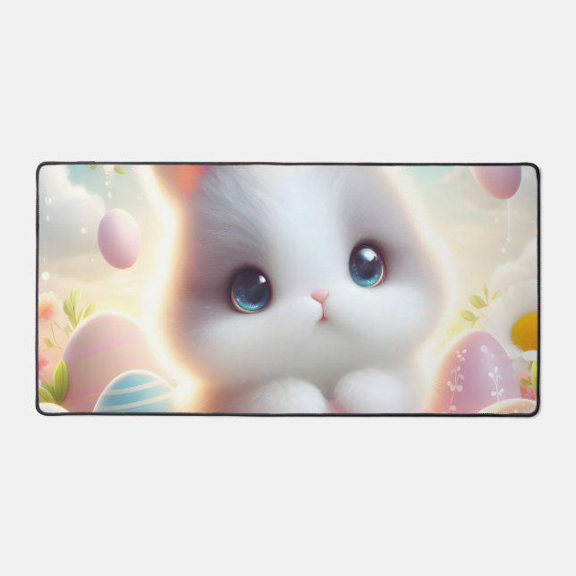 Sweet Pastel Kawaii Kitten Easter Eggs Desk Mat (Front)