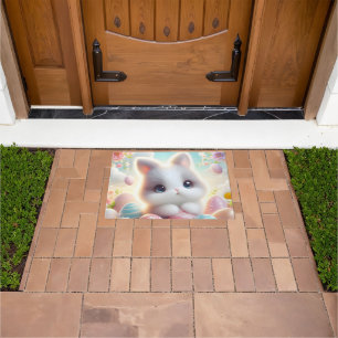 Sweet Pastel Kawaii Kitten Easter Eggs Doormat
