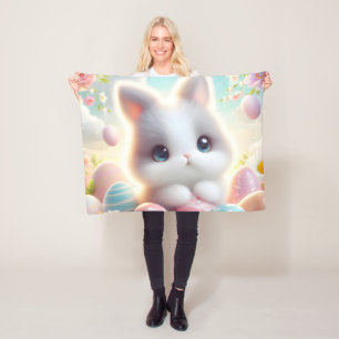 Sweet Pastel Kawaii Kitten Easter Eggs Fleece Blanket