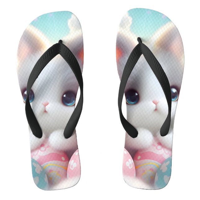 Sweet Pastel Kawaii Kitten Easter Eggs Flip Flops (Footbed)