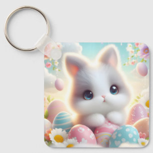 Sweet Pastel Kawaii Kitten Easter Eggs Key Ring