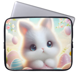 Sweet Pastel Kawaii Kitten Easter Eggs Laptop Sleeve