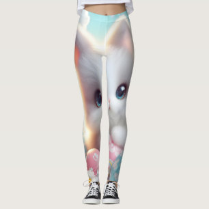 Sweet Pastel Kawaii Kitten Easter Eggs Leggings