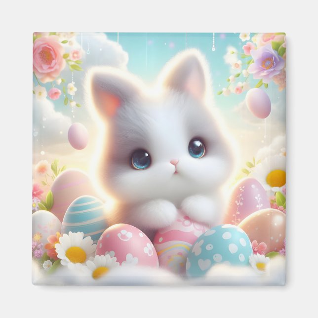 Sweet Pastel Kawaii Kitten Easter Eggs Magnet (Front)