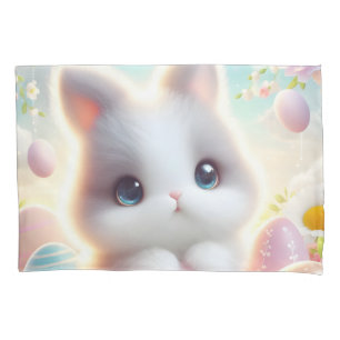 Sweet Pastel Kawaii Kitten Easter Eggs Pillowcase