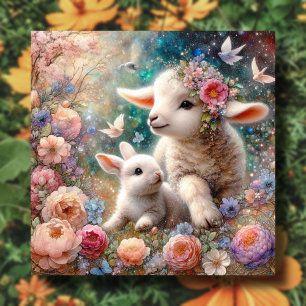 Sweet Pastel Lamb and Bunny Christian Easter Holiday Card