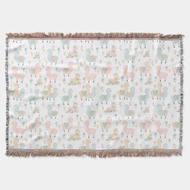 Sweet Pastel Llamas Throw Blanket (Front)