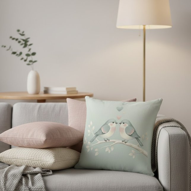 Sweet Pastel Love Birds: Whimsical Valentine Illus Cushion (Creator Uploaded)
