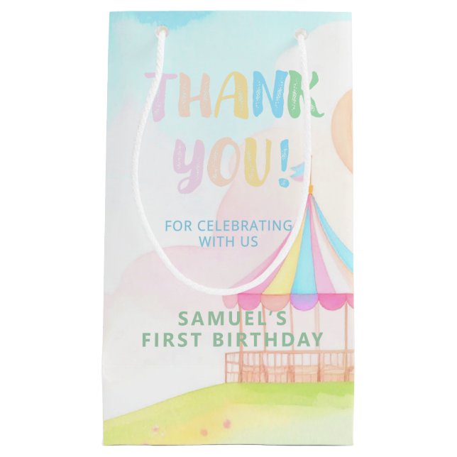 Sweet pastel onederland watercolor 1st Birthday Small Gift Bag (Front)
