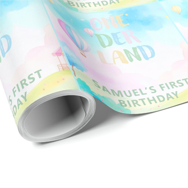 Sweet pastel onederland watercolor 1st Birthday Wrapping Paper (Roll Corner)
