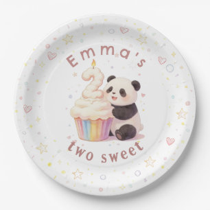 Sweet Pastel Panda Baby 2nd Birthday Paper Plates