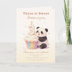 Sweet Pastel Panda Baby 3rd Birthday Invitation