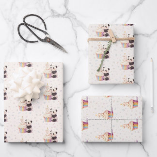 Sweet Pastel Panda Baby 3rd Birthday Wrapping Paper Sheet