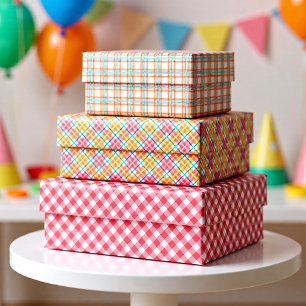 Sweet Pastel Pink and Peach Picnic Plaid Wrapping Paper Sheet