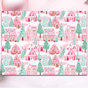 Sweet Pastel Pink Gingerbread Village Christmas Tissue Paper
