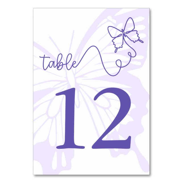 Sweet Pastel Purple Butterfly Garden Wedding Sign Table Number (Front)