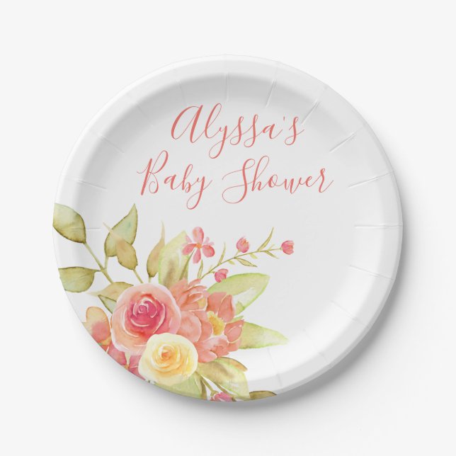 Sweet Pastel Rose Bouquet Paper Plate (Front)