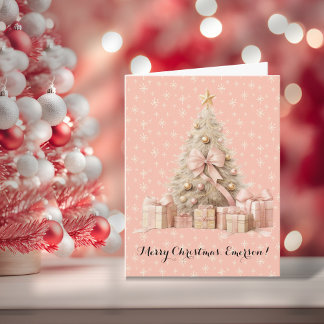 Sweet Pastel Soft Pink Snowflakes & Christmas Tree Note Card