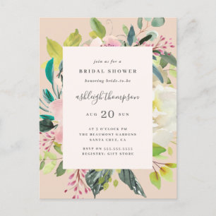Sweet Pastel Watercolor Floral Bridal Shower Invitation Postcard